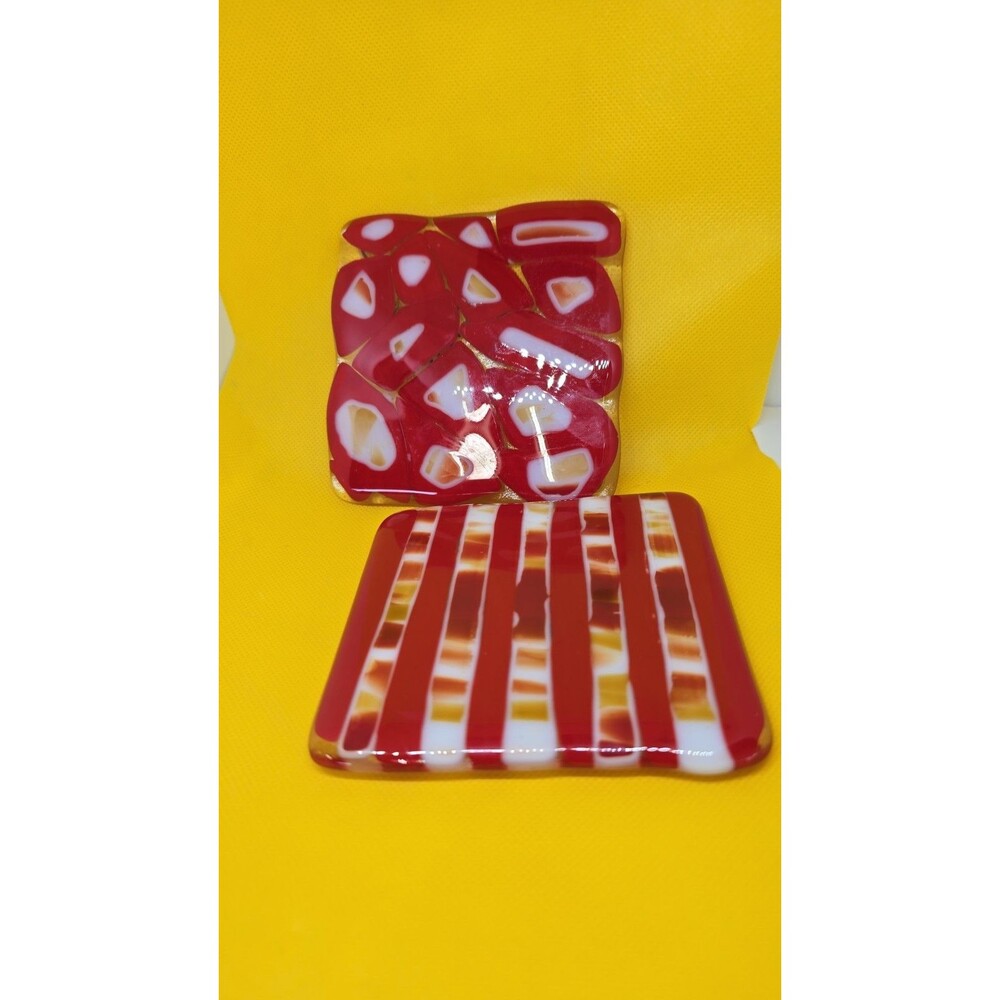 Red White & yellow Mosaic Glass Coasters